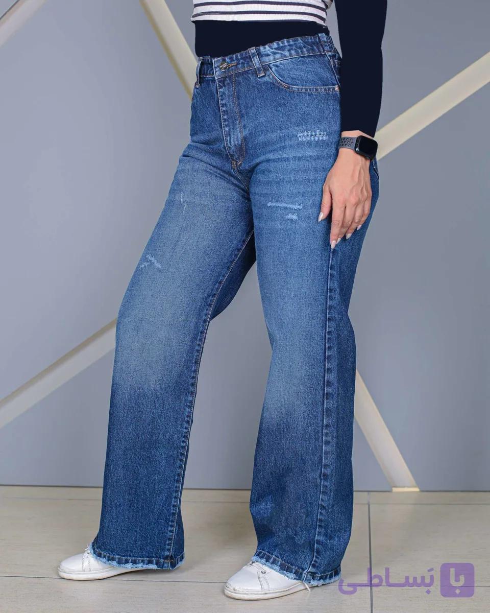 شلوار جین نیم بگ آبی تیره زنانه | قد 105 سایز 38 تا 44 | Semi-Baggy Dark Blue Jeans | کد 90800 — تصویر 1