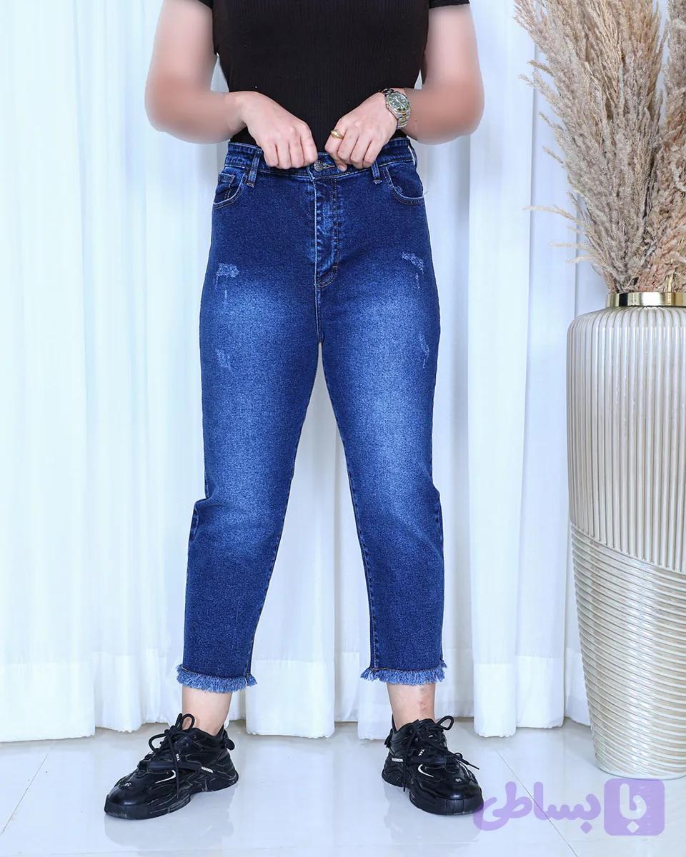 شلوار واید استریت زنانه آبی تیره تینت دمپا ریش | Wide Straight Jeans | کد 911100 — تصویر 1