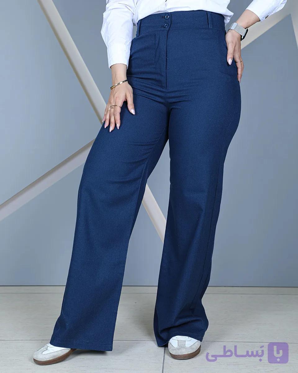 شلوار بگ لنین سورمه ای زنانه | قد 108 سایز 40 تا 52 | Navy Linen Baggy Pants | کد 90200 — تصویر 1