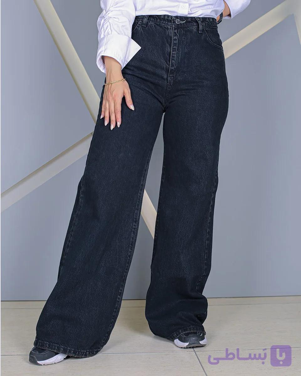شلوار فلر بگ بلو بلک زنانه | قد 110 کمر بدون کش | Flare Baggy Jeans | کد 80100 — تصویر 1