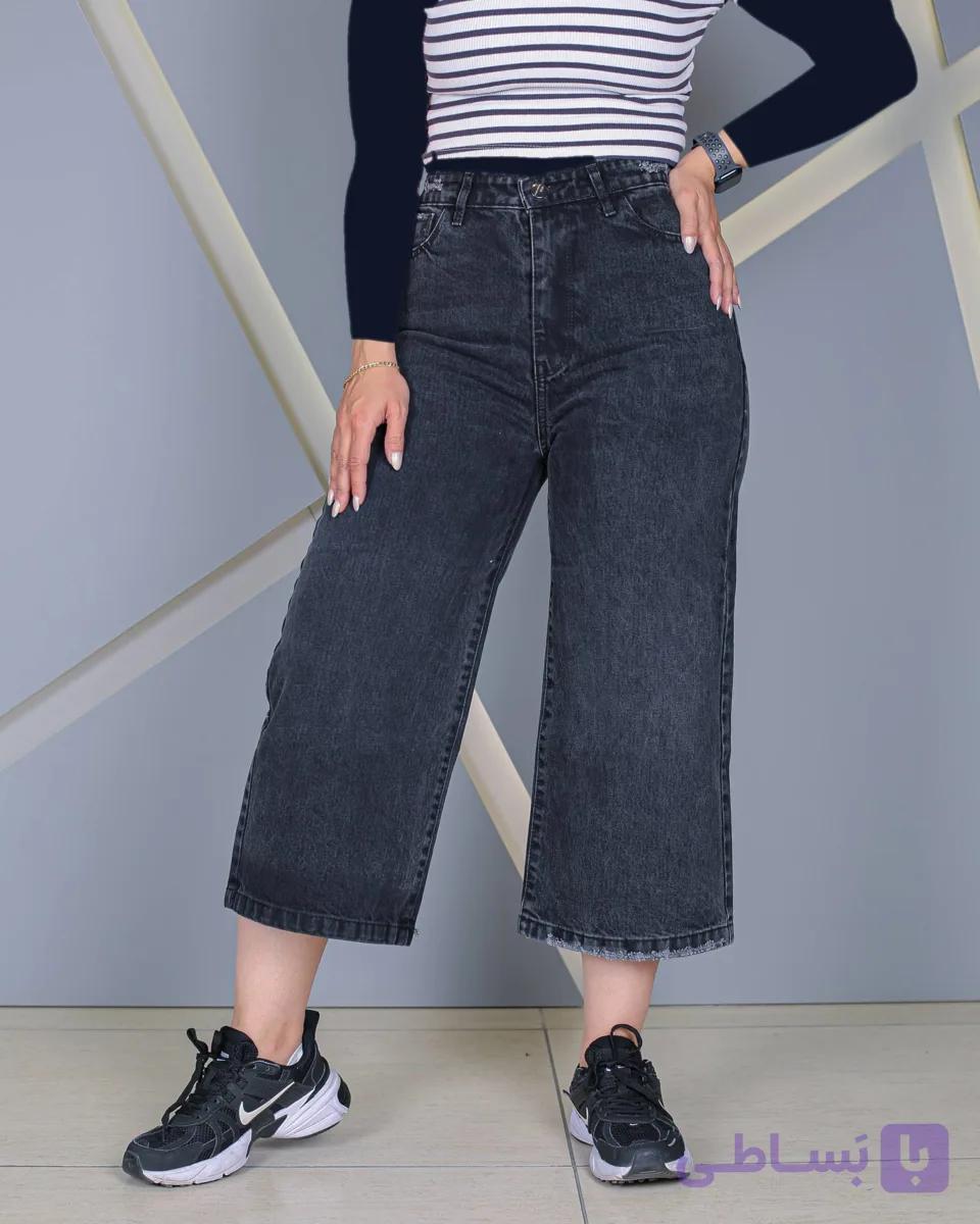 شلوار جین واید لگ ذغالی زنانه کمرکش قد 84 | مدل Wide Leg Charcoal Grey | کد 80600 — تصویر 1