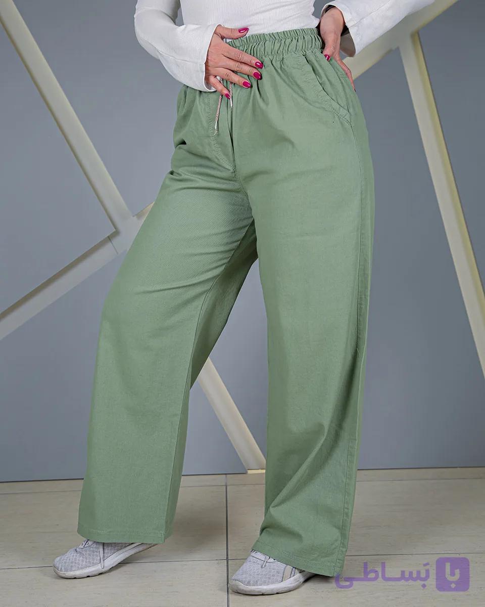 شلوار خنک کتان سبز بهاری تابستونی زنانه | قد 102 سایز 38 تا 52 | Cool Green Linen Pants | کد 60300 — تصویر 1