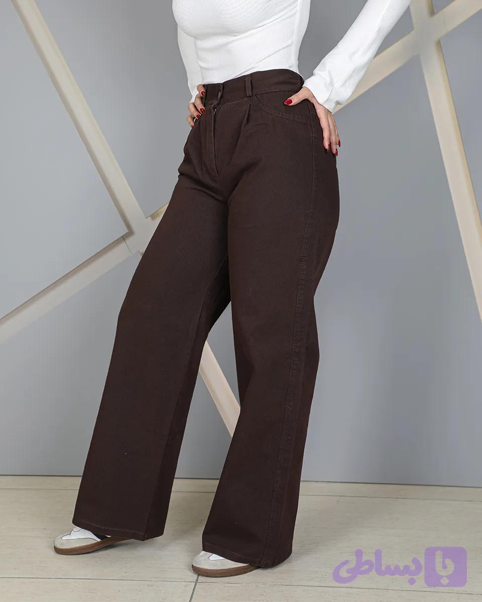 شلوار کتان زنانه نیم بگ رنگ قهوه ای | Women’s Brown Cotton Semi Baggy Pants | کد 8041 — تصویر 1