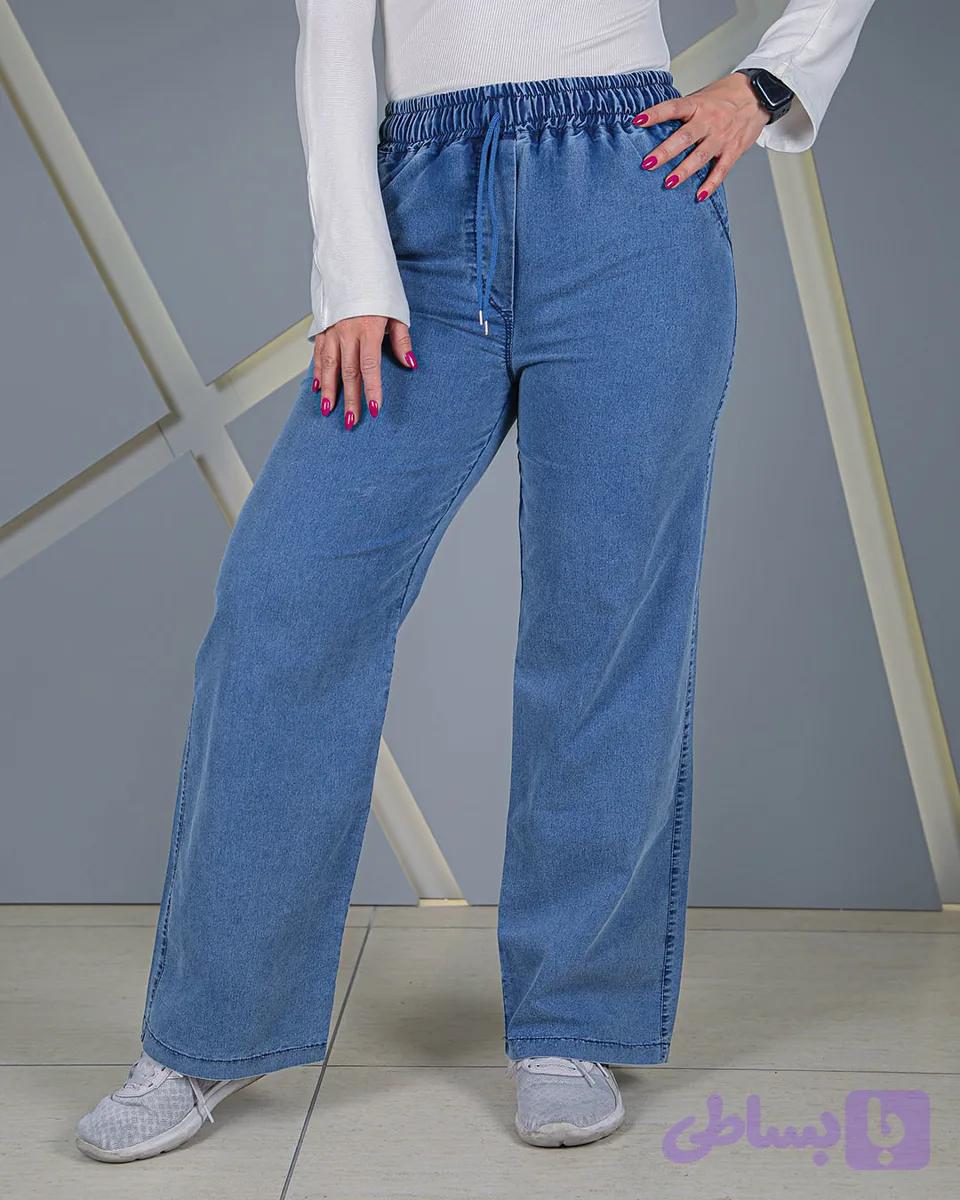 شلوار نیم بگ جین کاغذی آبی آسمانی زنانه | قد 100 سایز 36 تا 52 | Semi-Baggy Paper Jeans Light Blue| کد 910400 — تصویر 1