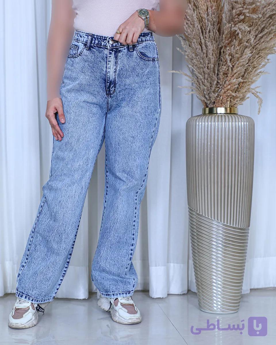 شلوار جین نیم بگ زنانه آبی رندوم (سنگ خشک) کمر کش | Random Wash Semi Baggy Jeans | کد 911400 — تصویر 1