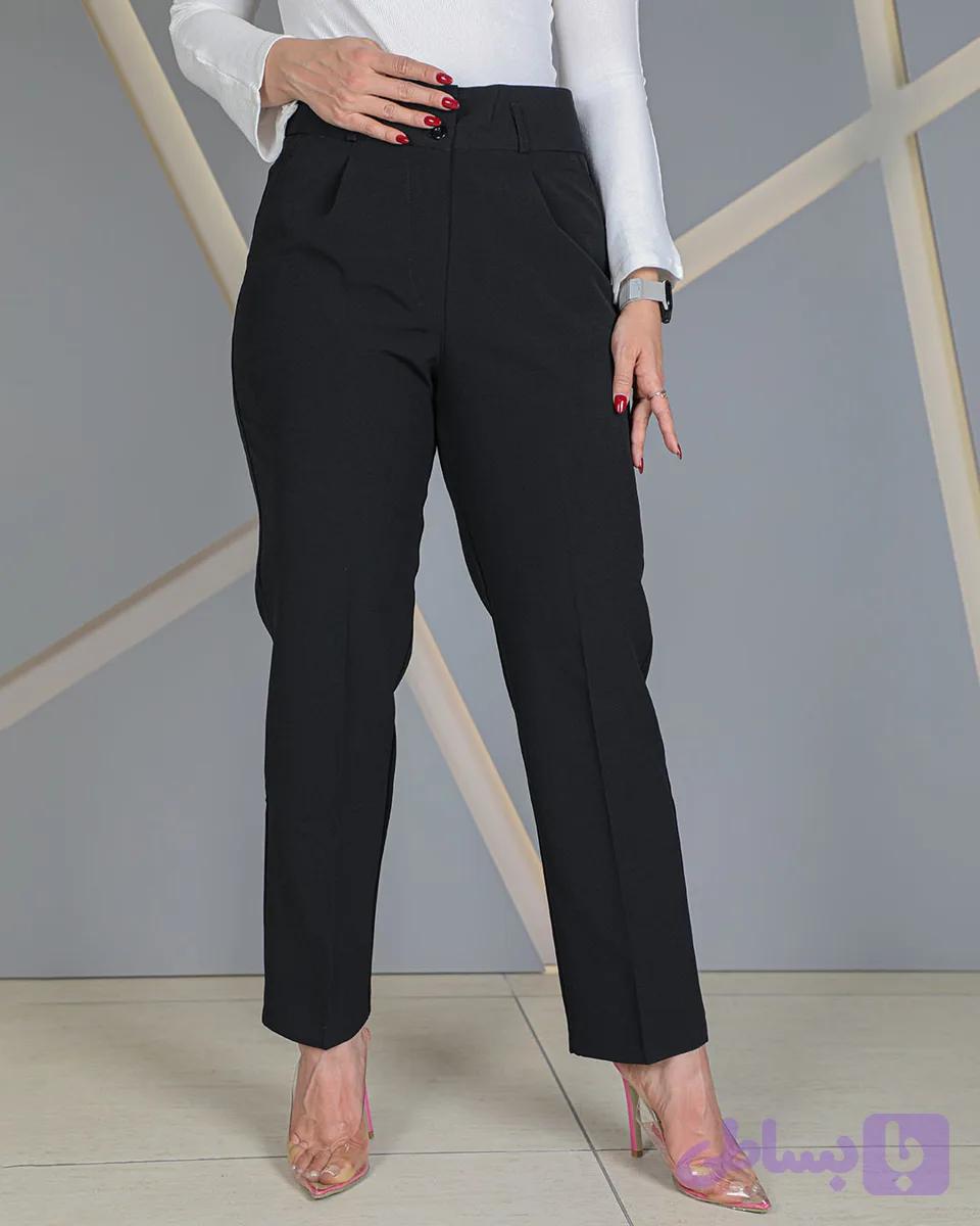 شلوار راسته پارچه ای سایز بزرگ مشکی زنانه | Plus Size Straight Pants | کد 40050 — تصویر 1