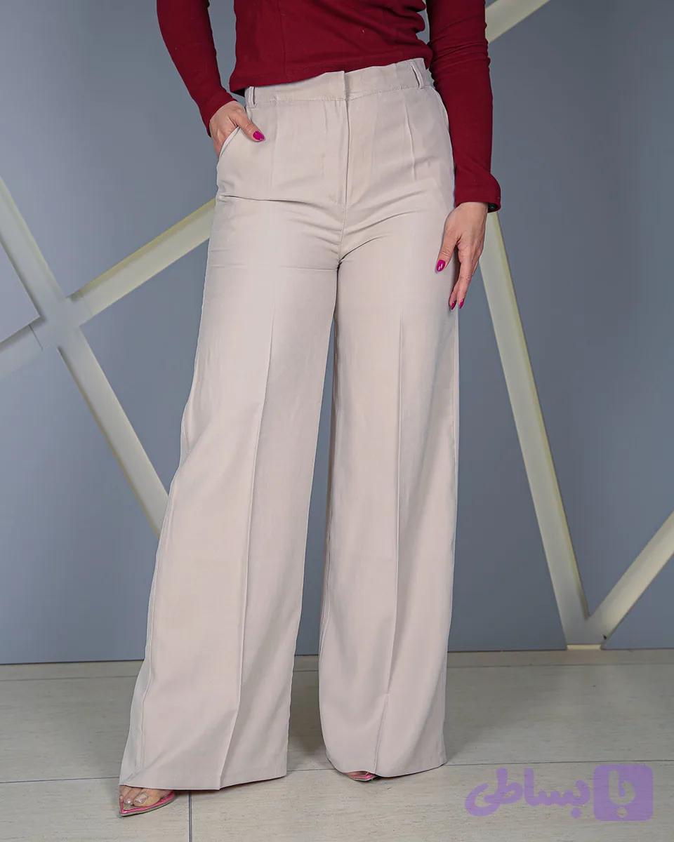 شلوار بگ سیلک ترک کرم استخوانی زنانه | قد 110 سایز 36 تا 46 | Silk Baggy Pants | کد 40800 — تصویر 1