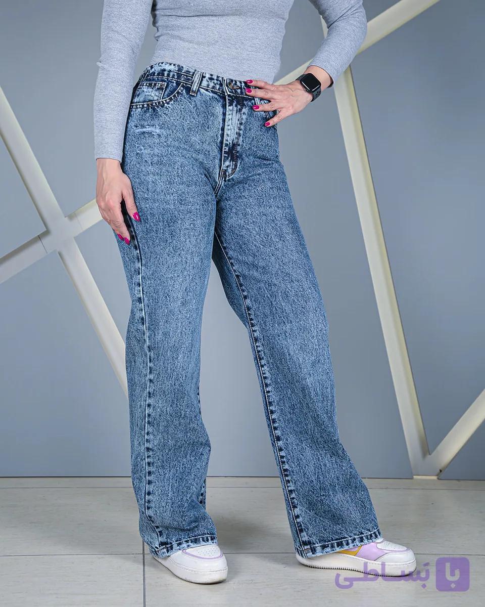 شلوار نیم بگ آبی رندوم زنانه | قد 105 | Semi-Baggy Random Blue Jeans – کد 60700 — تصویر 1