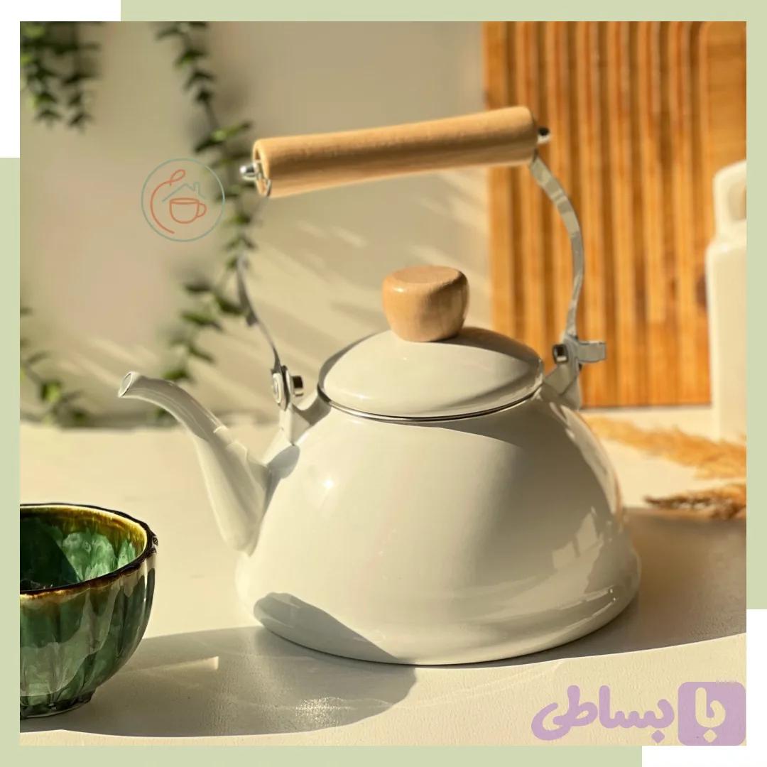 کتری تک لعابی دسته چوبی 1.5لیتر ساده