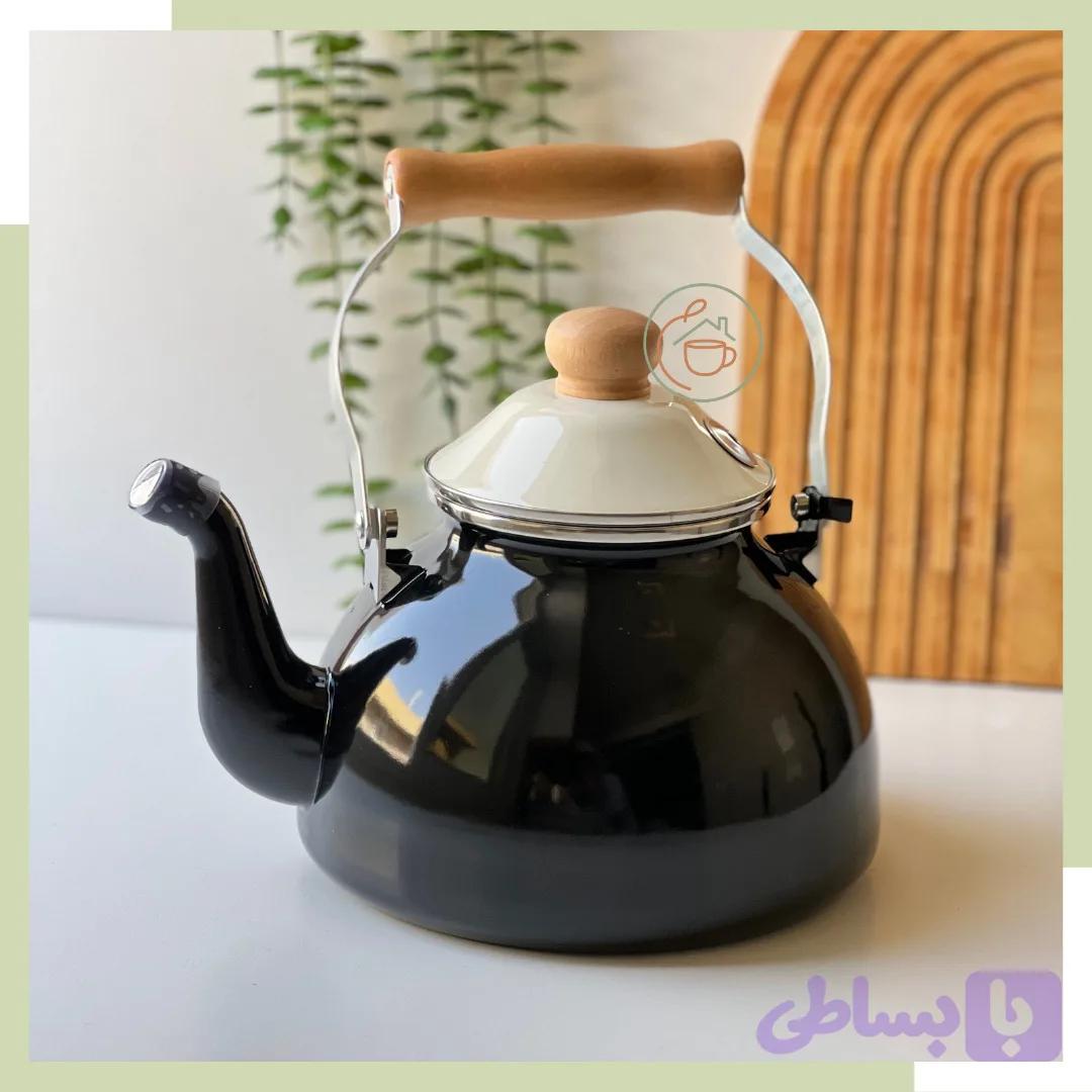 کتری تک لعابی دسته چوبی برند مادام کوکو2.5ایتر