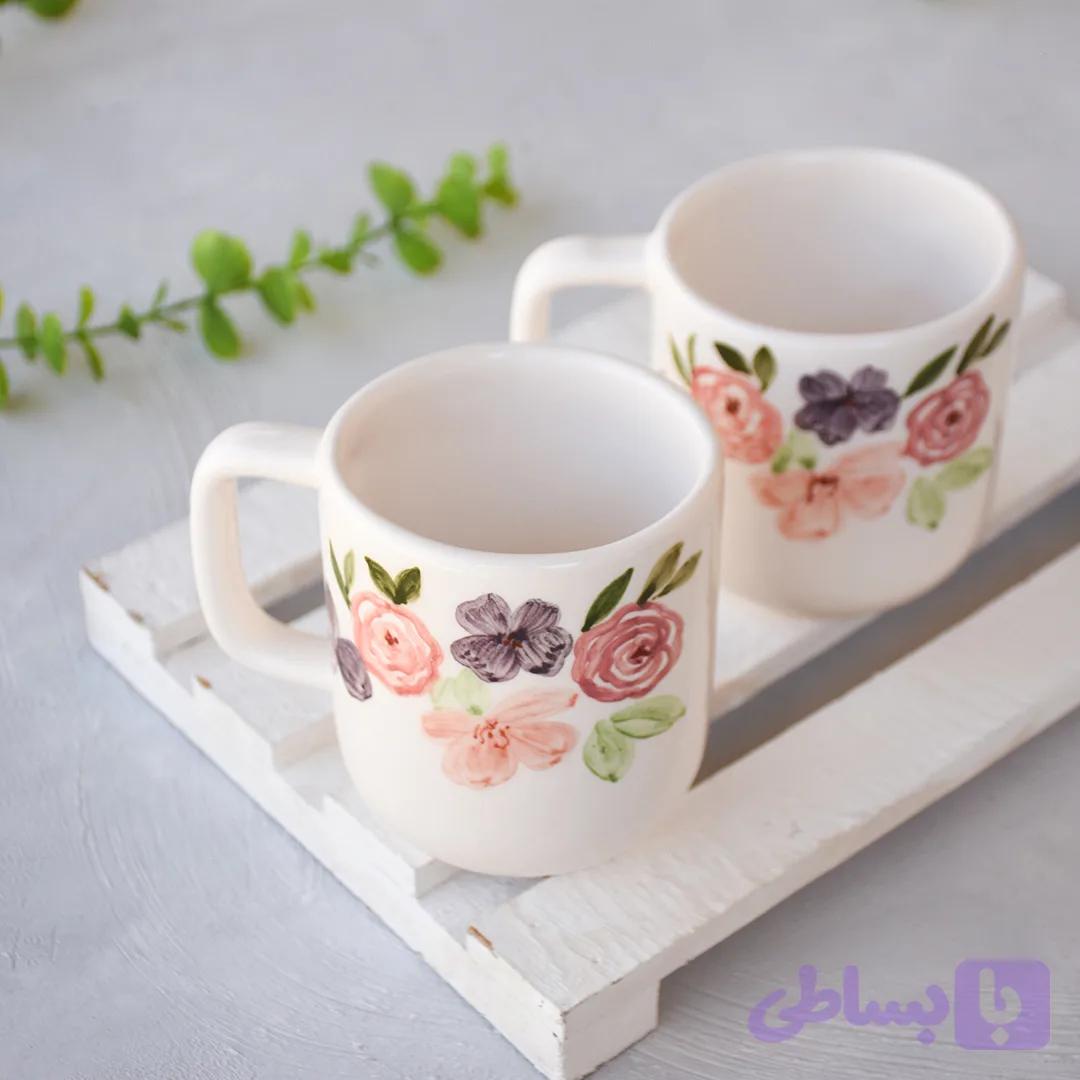 ماگ بلند گل رز سرامیکی نیلابی
