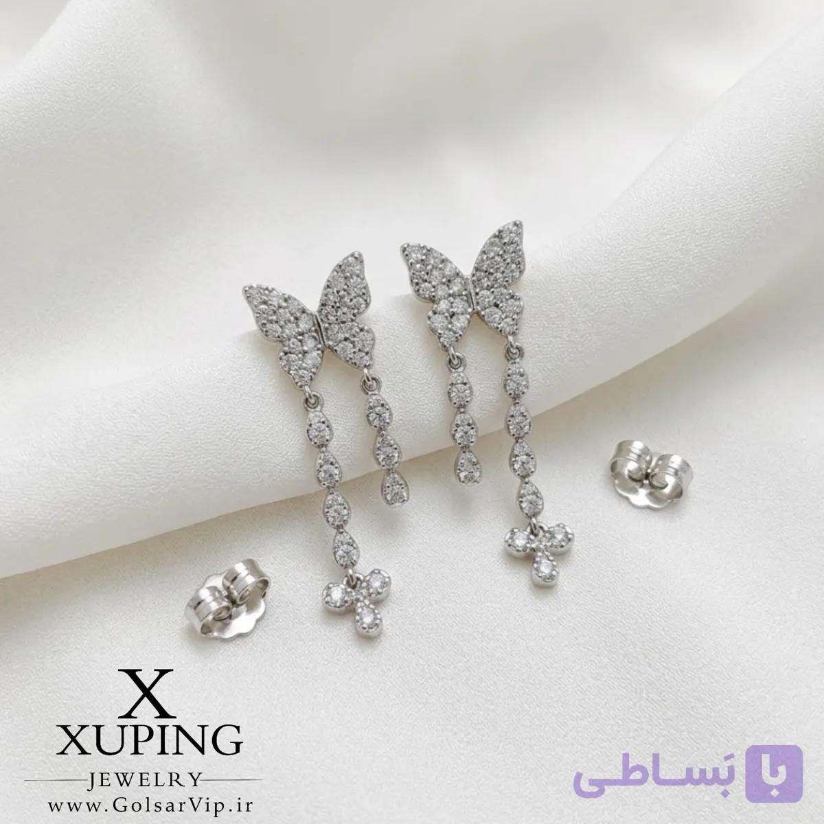 گوشواره پروانه آویز اشک نگینی ژوپینگ | کد 354