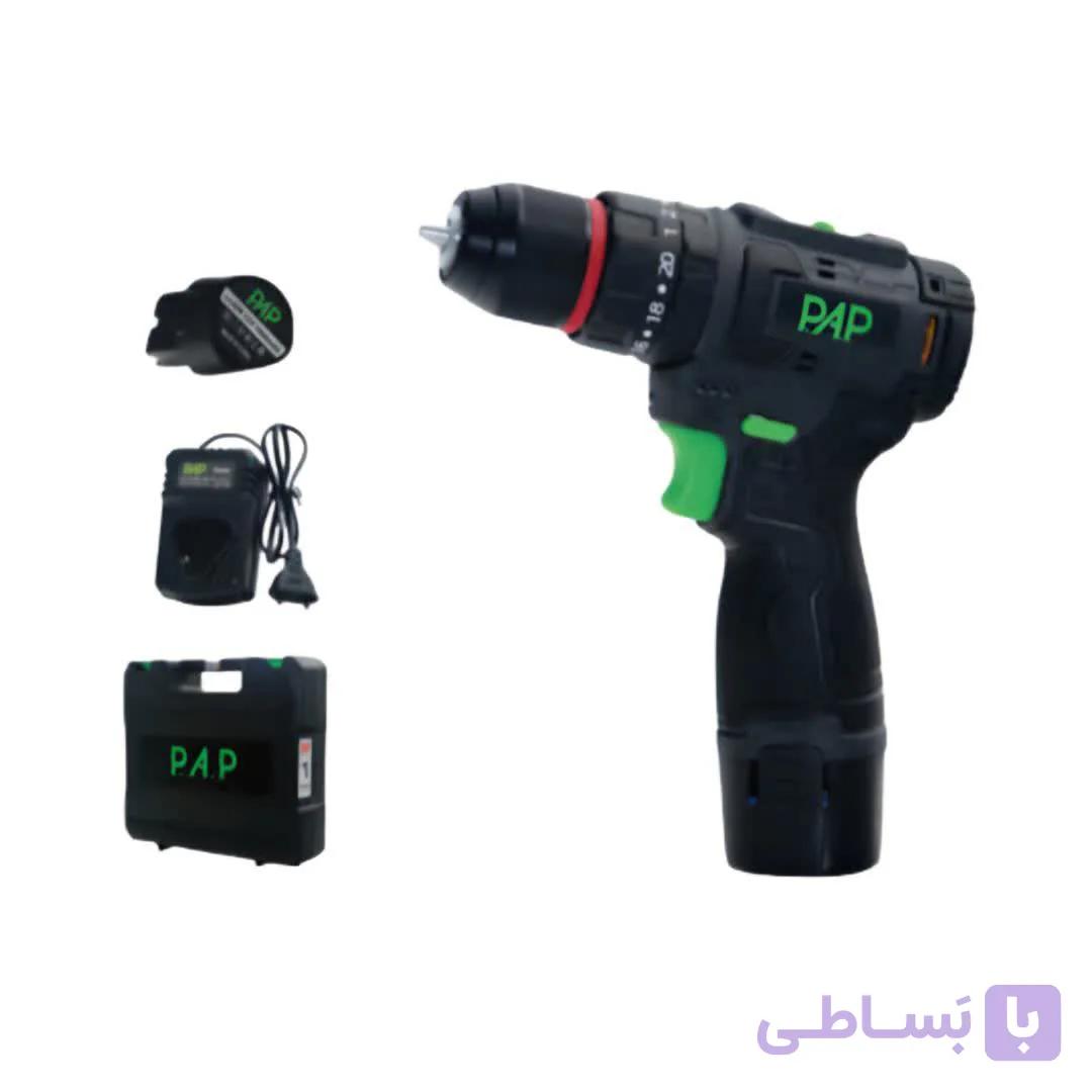 دریل شارژی چکشی براشلس 12 ولت 2 باتری پی ای پی مدل BID-1215