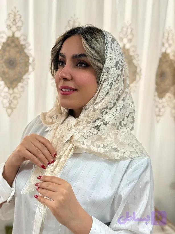 روسری گیپور سه گوش مشکی (مینی اسکارف)(اقساطی) — تصویر 1