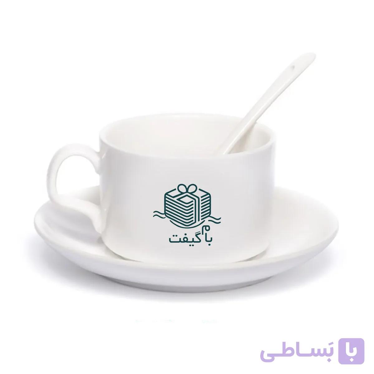ست فنجان و نعلبکی چینی استخوانی ۱۸۰ سی‌سی با قاشق – مدل CC001