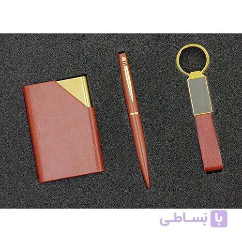 ست هدیه تبلیغاتی چرم قهوه ای طلایی کد SC4004