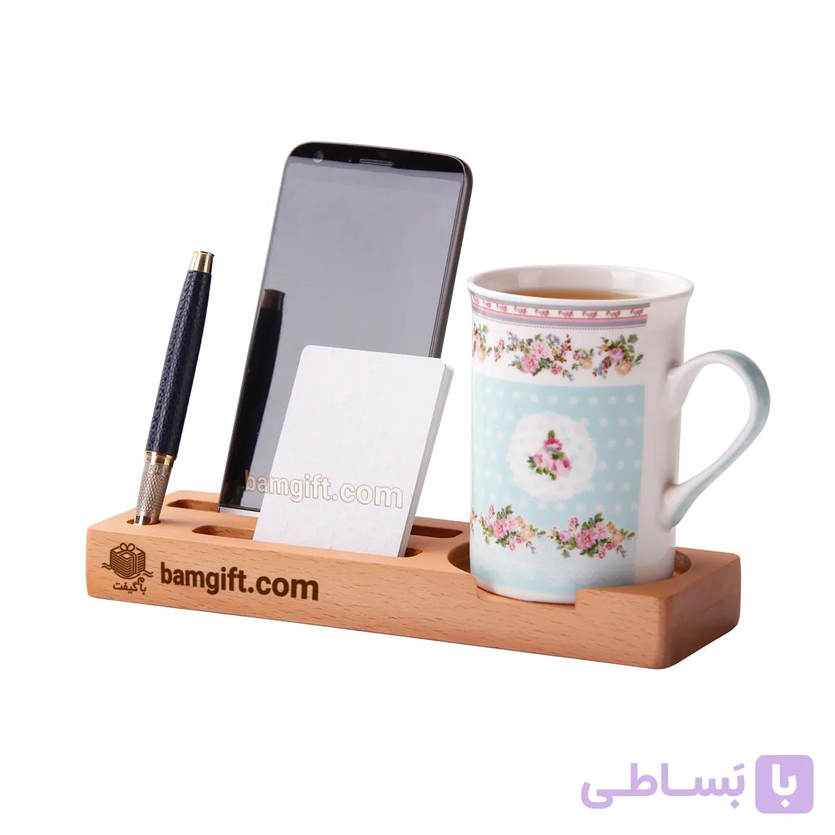 ست رومیزی چوبی دارای جای لیوان، موبایل، یادداشت و خودکار کد CA001