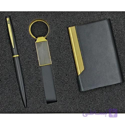 ست هدیه تبلیغاتی چرم مشکی طلایی کد SB4003