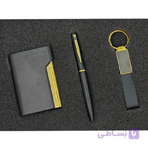 ست هدیه تبلیغاتی چرم مشکی طلایی کد SB4002