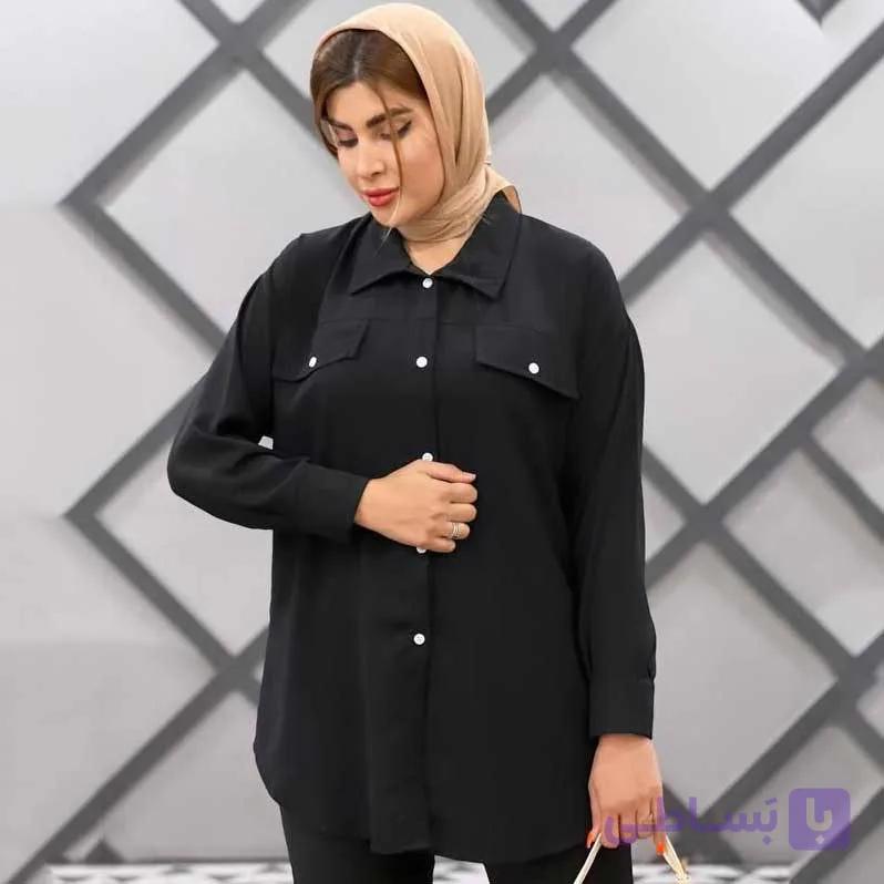 مانتو شومیزی مشکی جلو دکمه کد 316 — تصویر 1