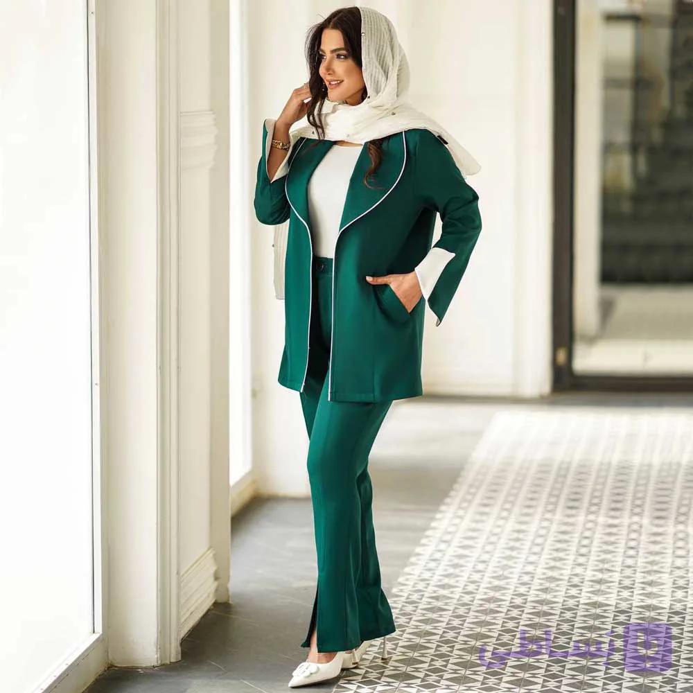 ست کت و شلوار یقه آرشال مغزی دوزی — تصویر 1