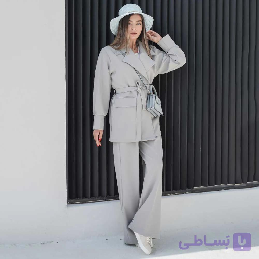 ست مانتو و شلوار مازراتی کمربند دار — تصویر 1
