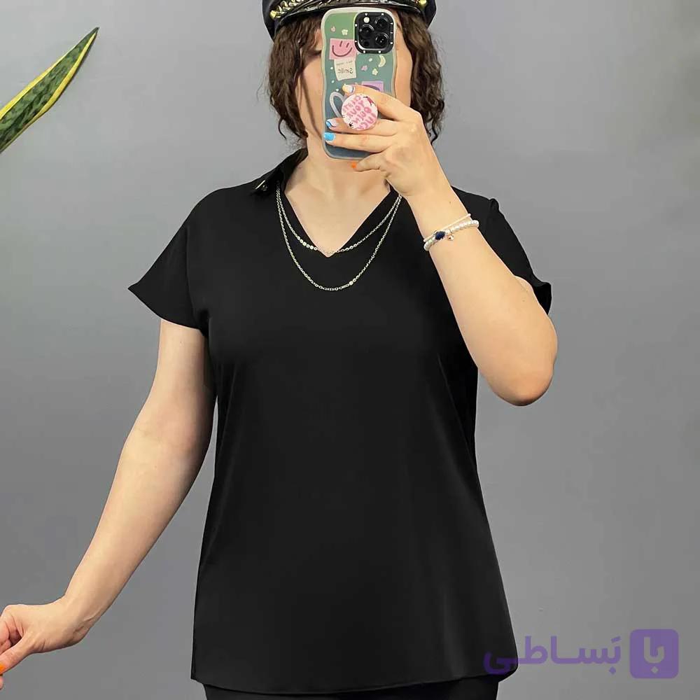 شومیز حریر آستین کوتاه کد 0400 — تصویر 1
