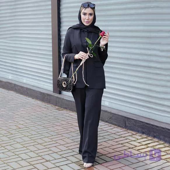 ست کت و شلوار مازراتی یقه آرشال مشکی — تصویر 1