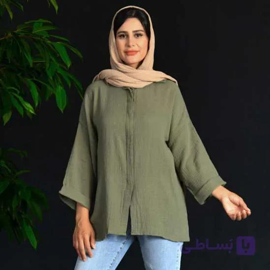 شومیز مانتویی آستین پاکتی کد 0300 — تصویر 1