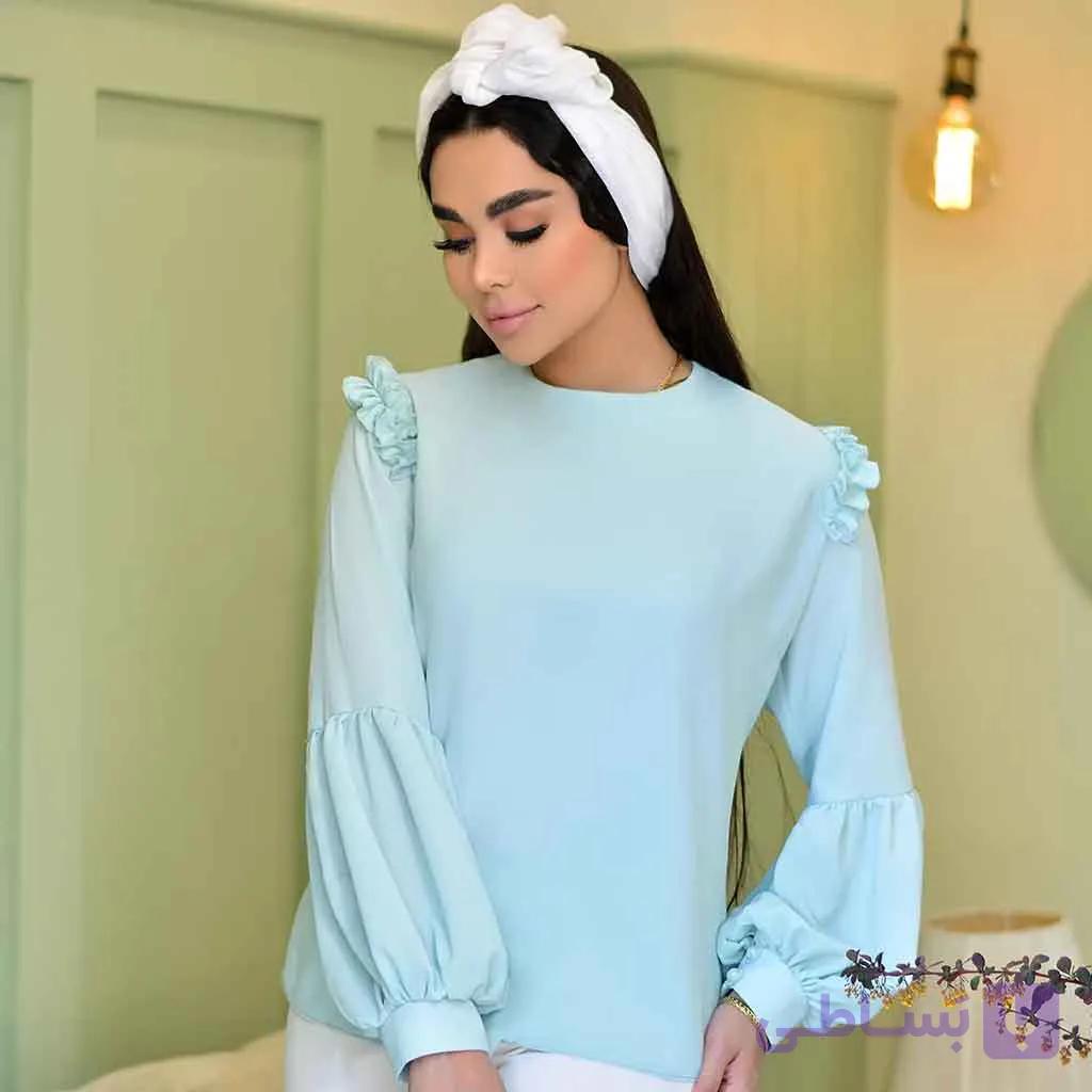 شومیز حریر آستین پفی کد 6997 — تصویر 1