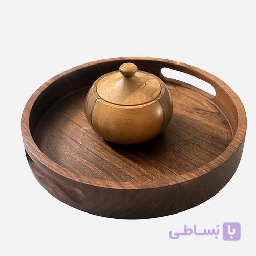 ست سینی گرد و قندان چوبی — تصویر 1