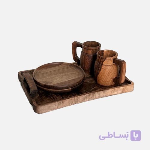 سرویس چای‌خوری دو نفره چوب گردو — تصویر 1
