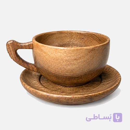 فنجان چای و نعلبکی چوبی — تصویر 1