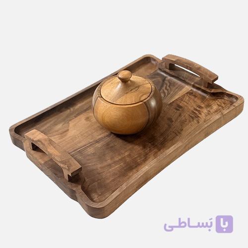 ست سینی مستطیل و قندان چوبی — تصویر 1