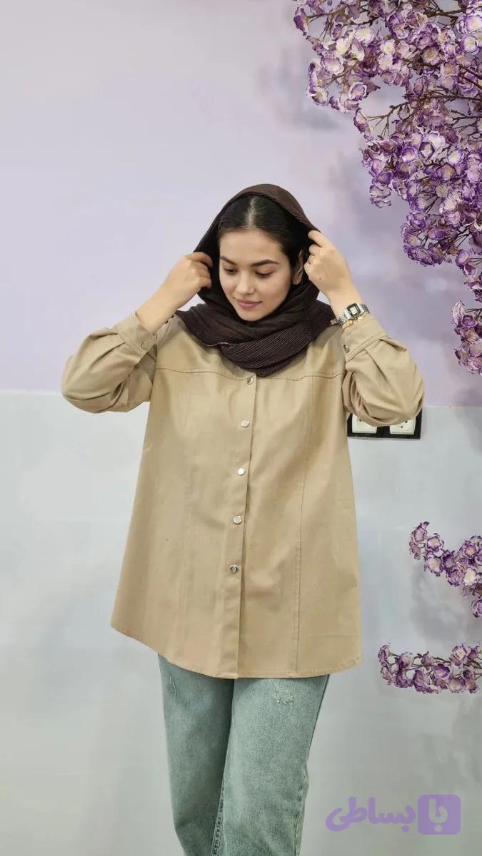 شومیز کتان کرم گیپوردار