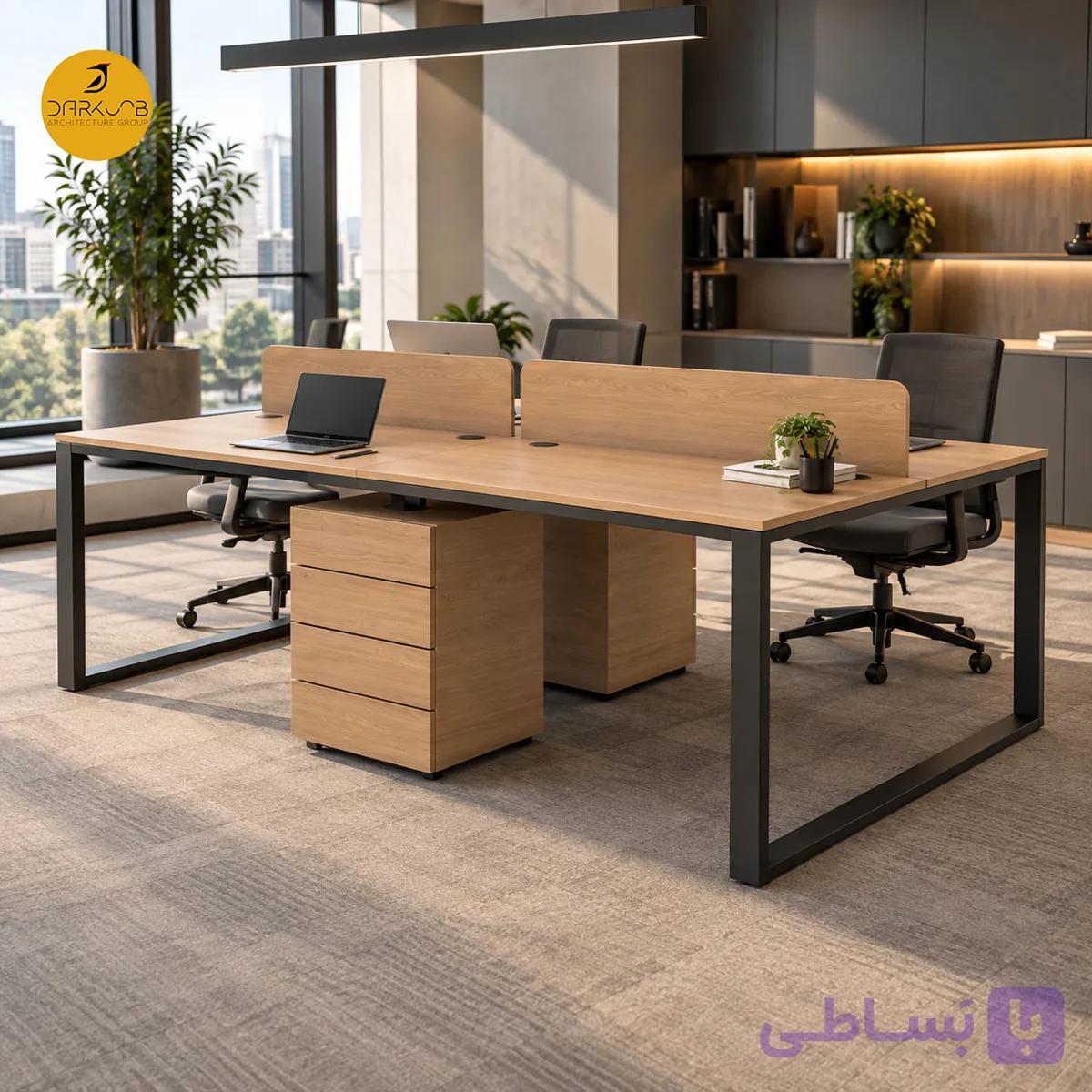 میز کار گروهی 4 نفره اداری مدل [DA-W04] | MDF و پایه فلزی — تصویر 1