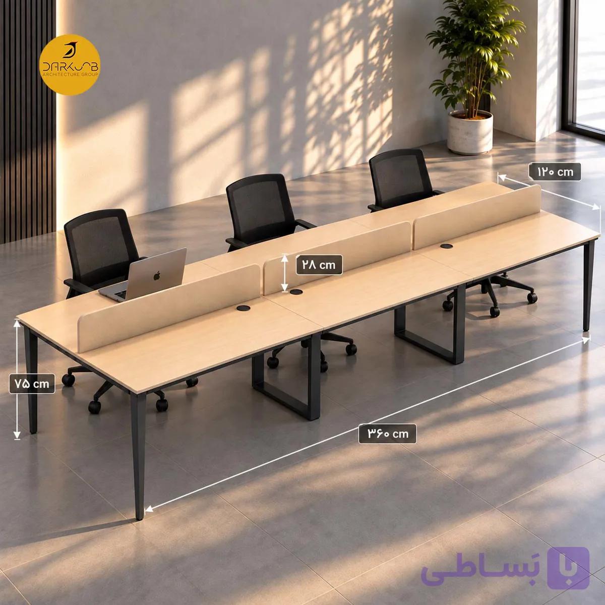 میز گروهی 6 نفره مدل DA-W006 با ابعاد 120×360×75 سانتی‌متر — تصویر 1