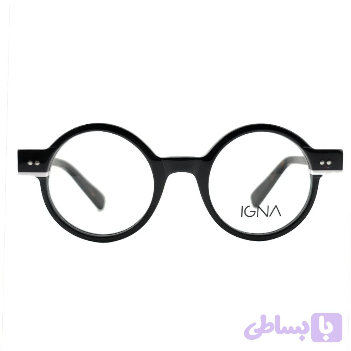فریم عینک طبی کائوچو استات گرد مشکی برند ایگنا IGNA مدل 2393