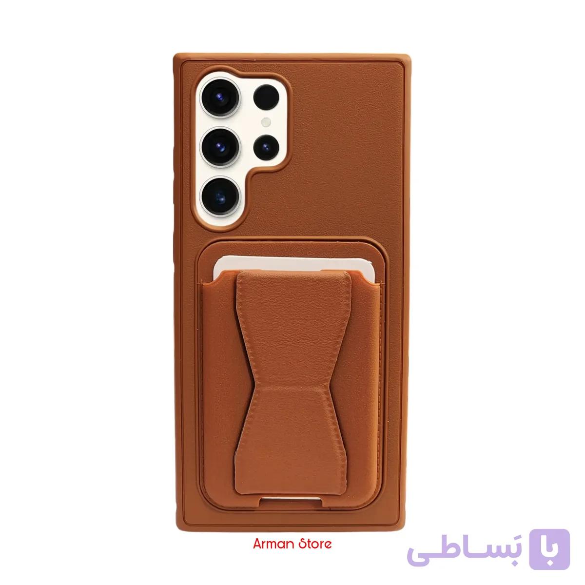 قاب موبایل چرمی جاکارتی و  استند دار برای سامسونگ S26 Ultra — تصویر 1