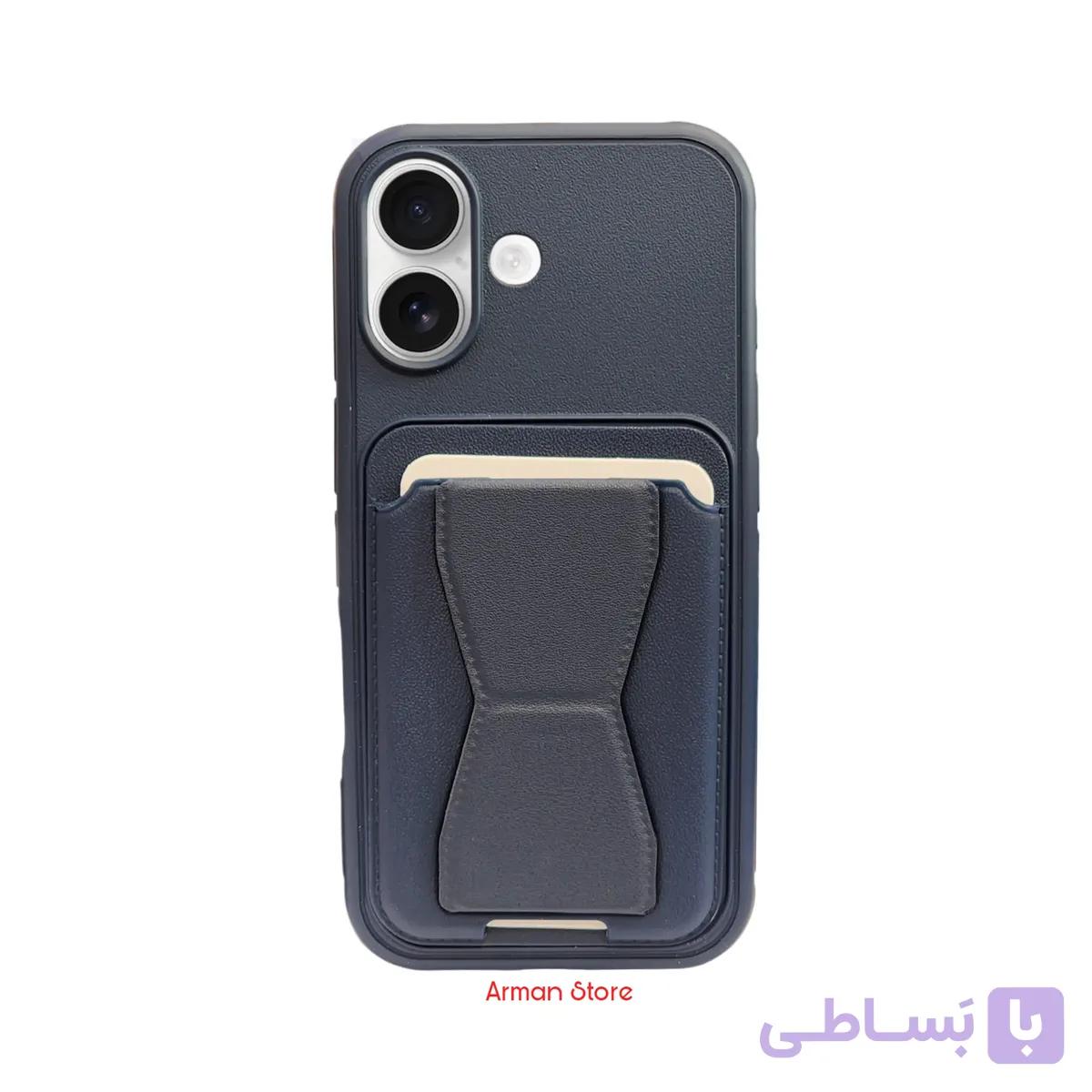 قاب موبایل چرمی جاکارتی و  استند دار برای آیفون 17 — تصویر 1
