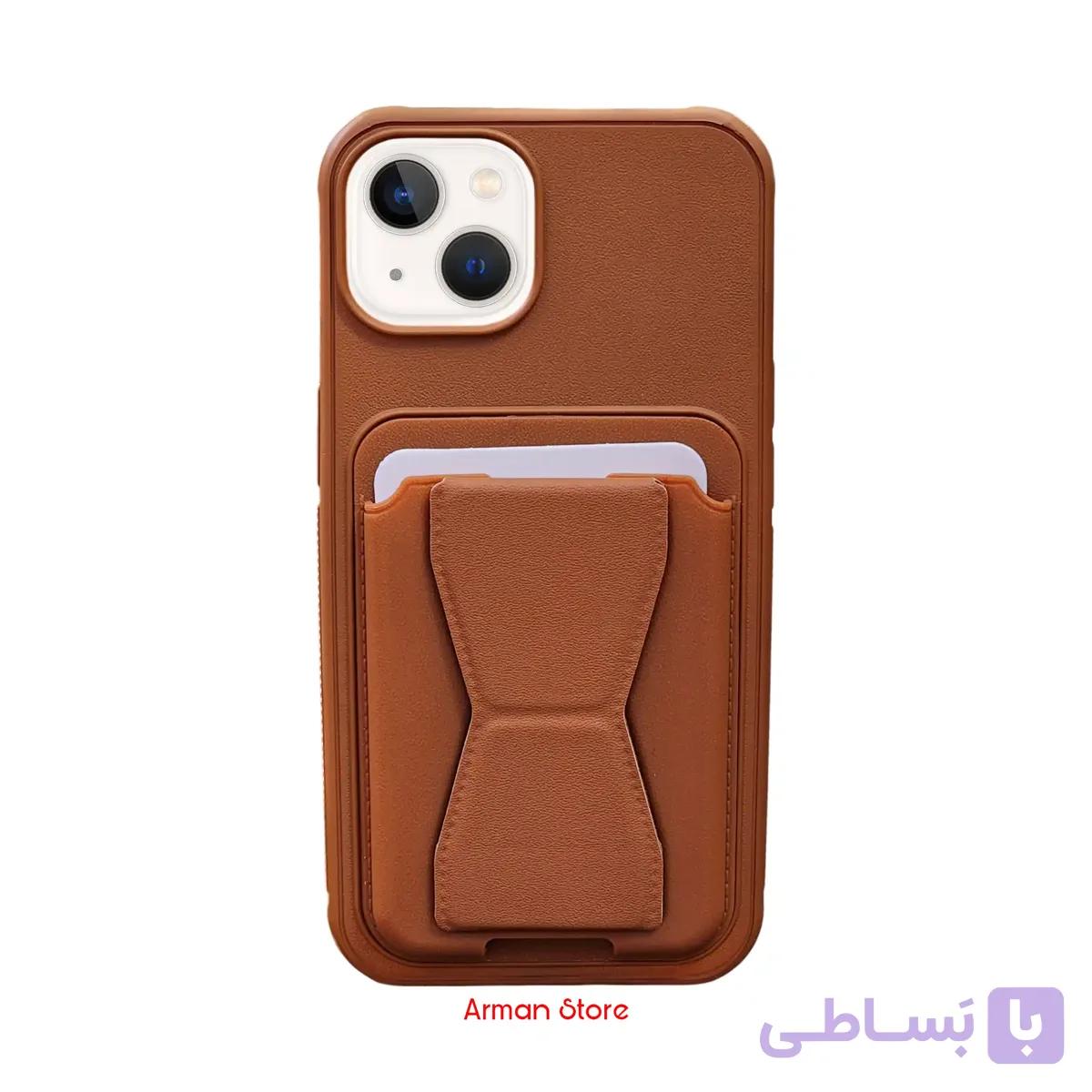 قاب موبایل چرمی جاکارتی و  استند دار برای آیفون 13 — تصویر 1