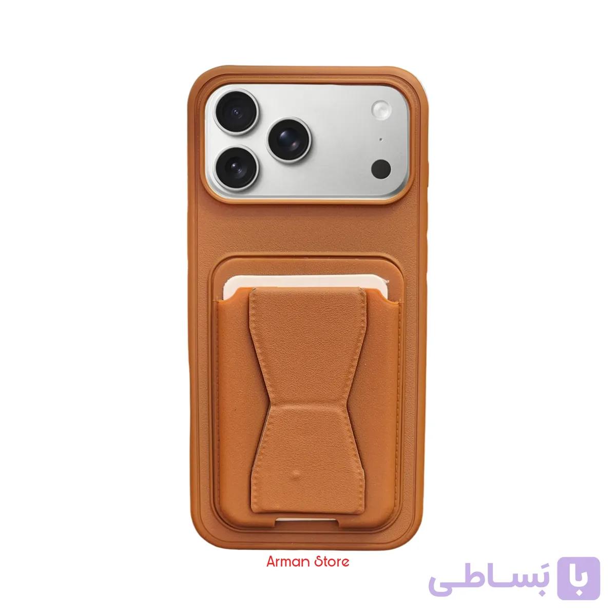 قاب موبایل چرمی جاکارتی و  استند دار برای آیفون 17 پرومکس — تصویر 1