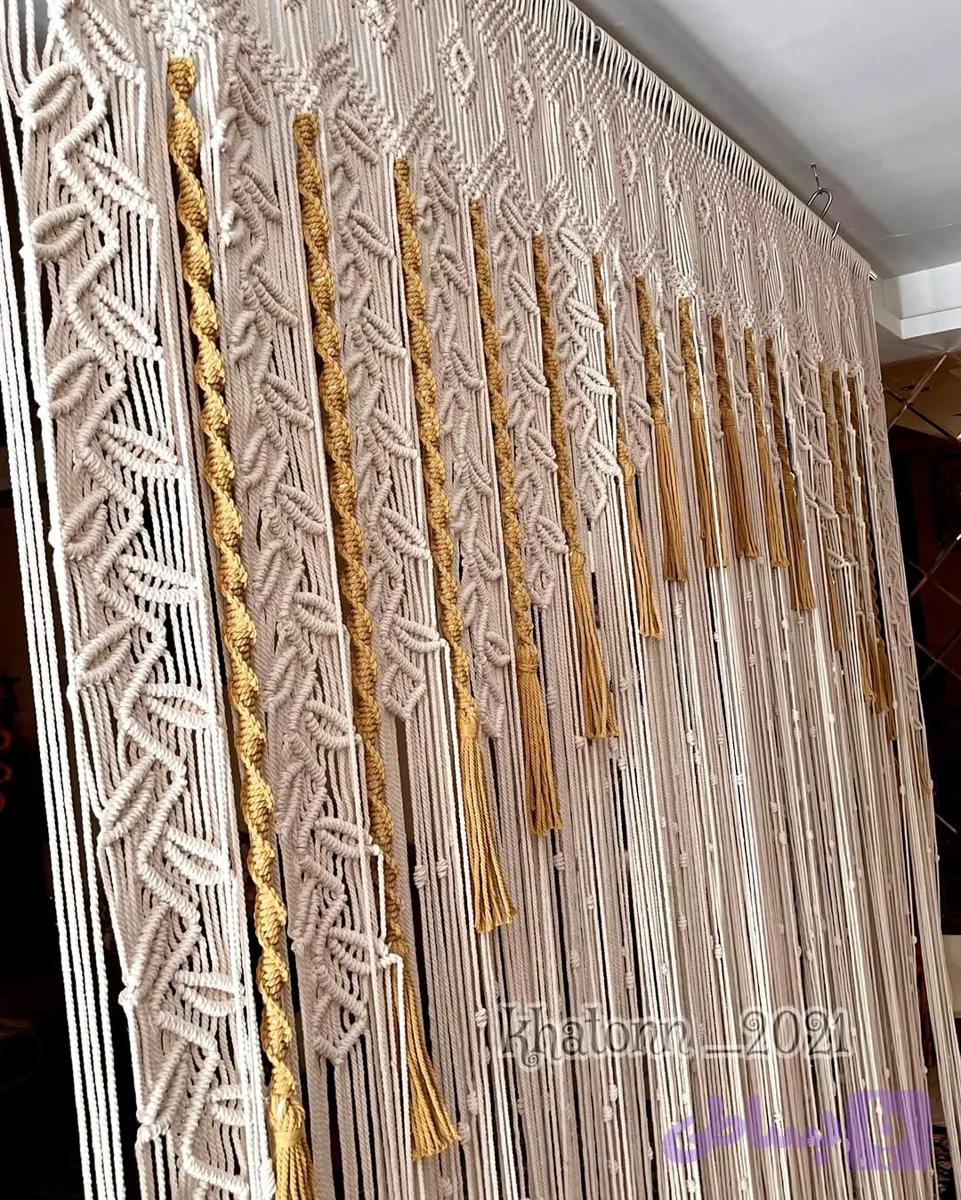پرده مکرومه کد ۰۰۹۸ طرح رویش دورنگ