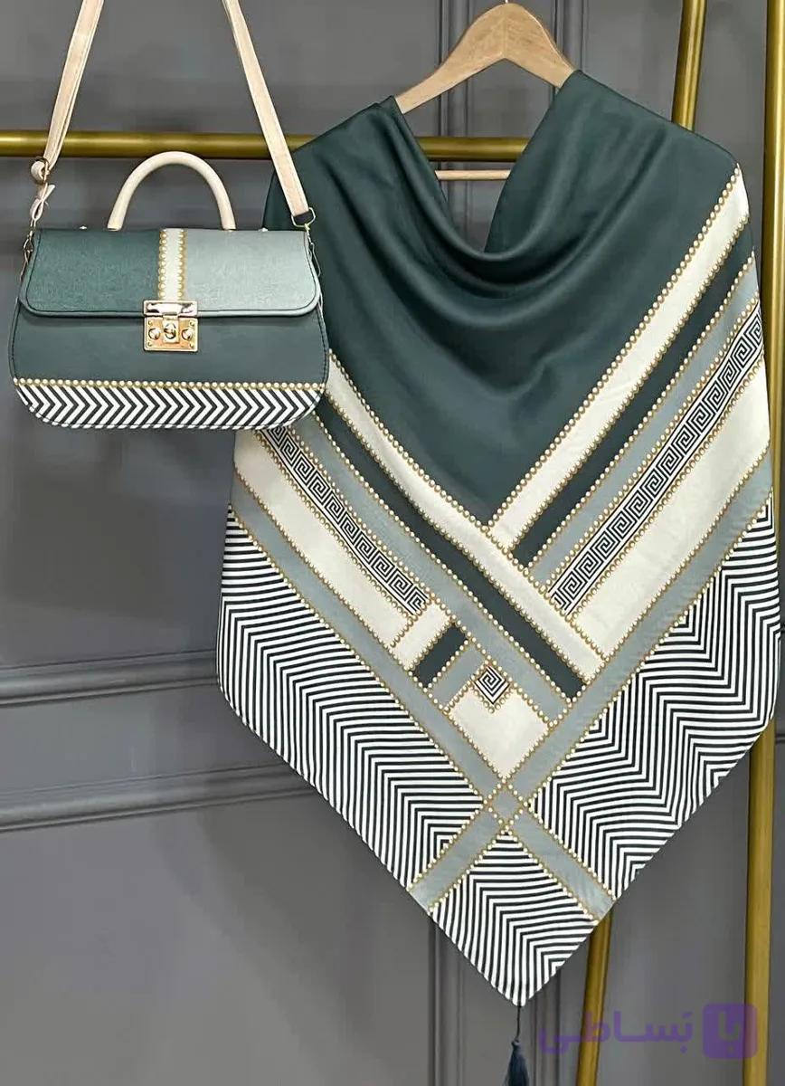 ست کیف و روسری زنانه طرح جدید ورساچه تیبا کله غازی روسری زنانه کله غازی کیفیت عالی کد mo1035