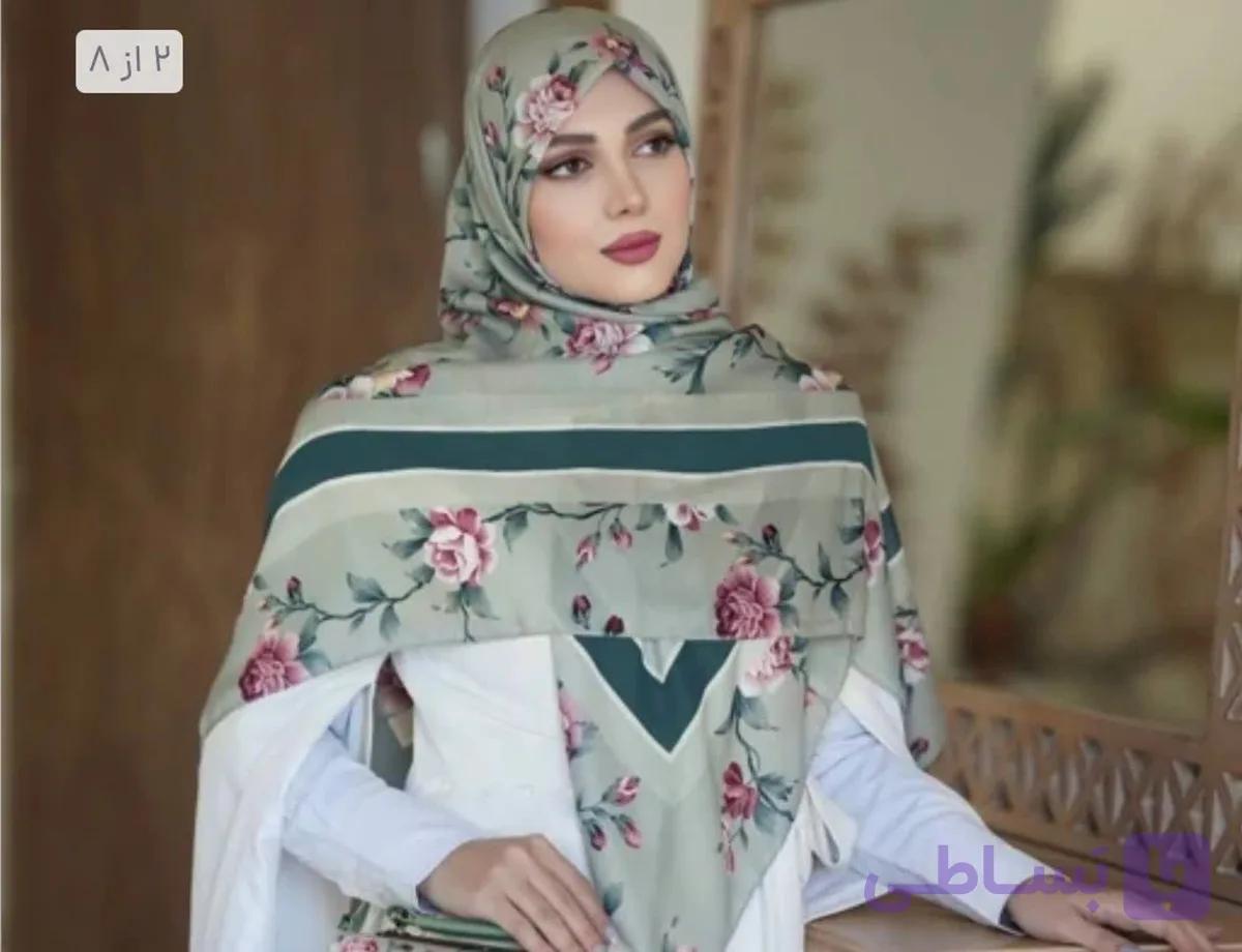 روسری رنگ سبز طرح گل mo350 — تصویر 1