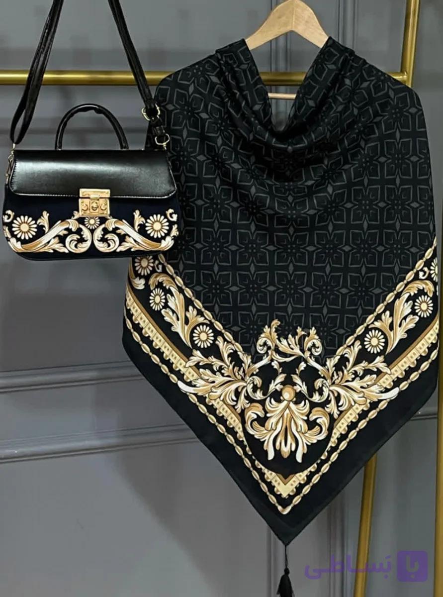 ست کیف و روسری زنانه طرح جدید روشا طلایی روسری زنانه طلایی کیفیت عالی کد mo1046