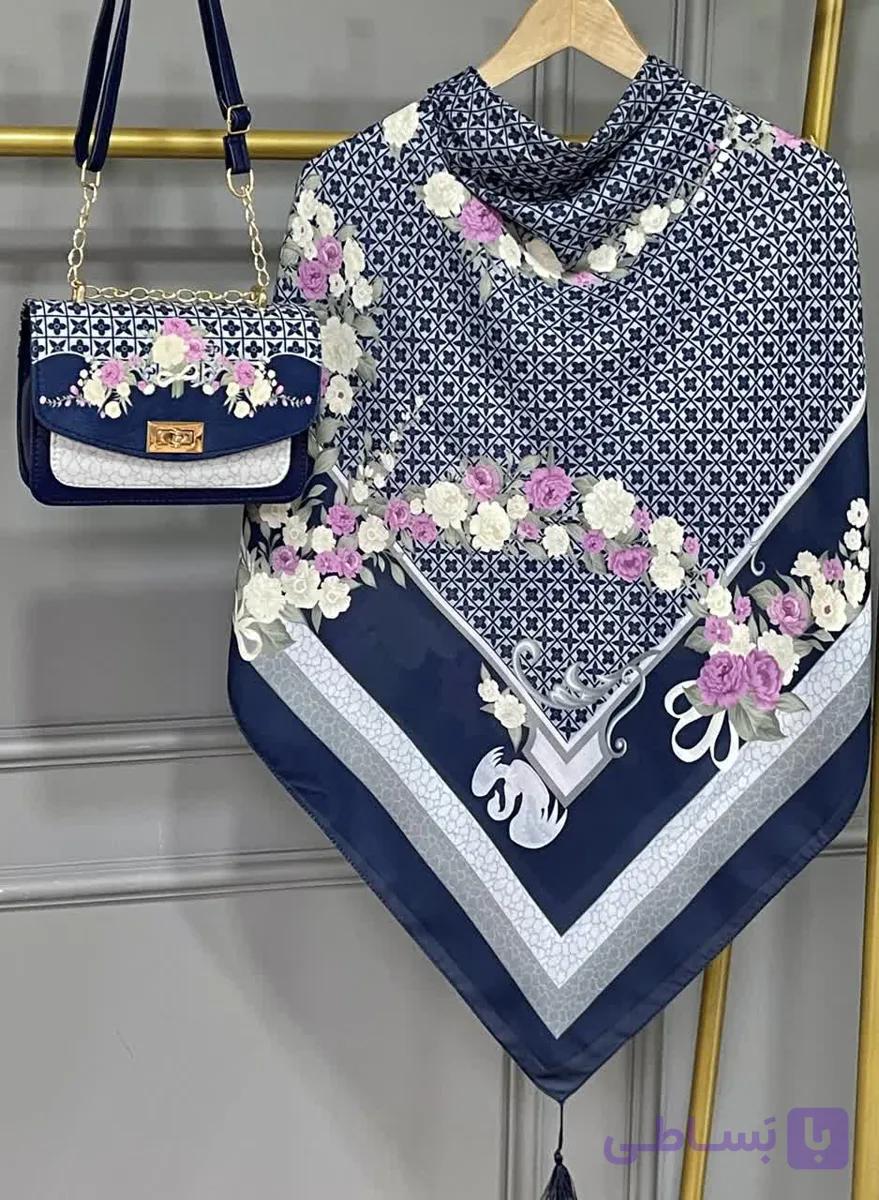 ست کیف و روسری زنانه طرح جدید ال وی ماکان سرمه ای روسری زنانه سرمه ای کیفیت عالی کد mo1050