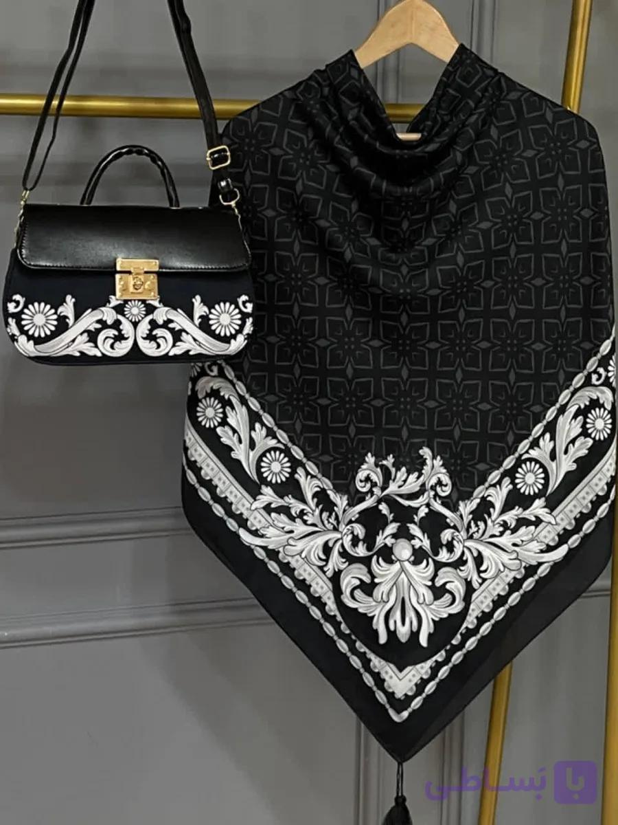 ست کیف و روسری زنانه طرح جدید روشا مشکی طوسی روسری زنانه طوسی کیفیت عالی کد mo1047