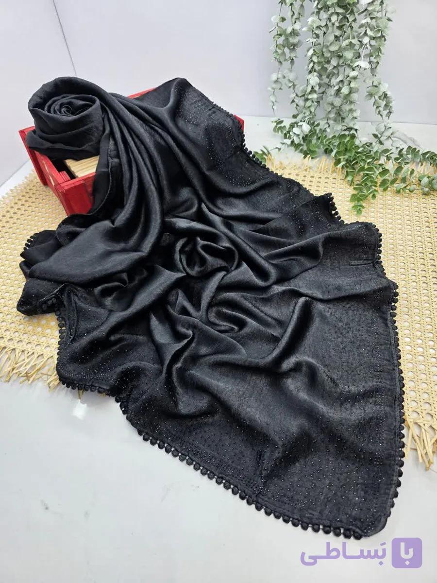 روسری مجلسی کوپرا نگین دار روسری کوپرا مشکی دور عدسی — تصویر 1