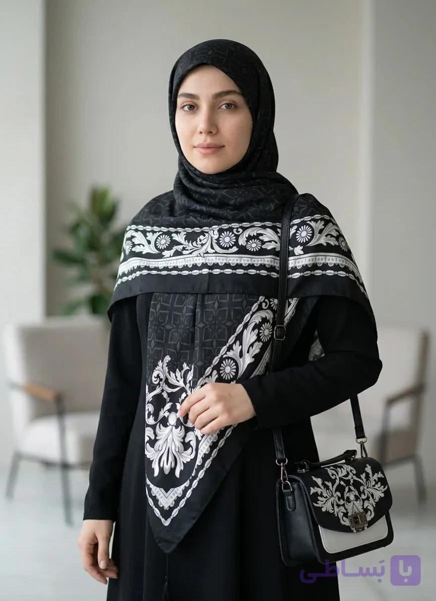 ست کیف و روسری زنانه طرح جدید روشا طوسی روسری زنانه طرح روشا کیفیت عالی کد mo1032